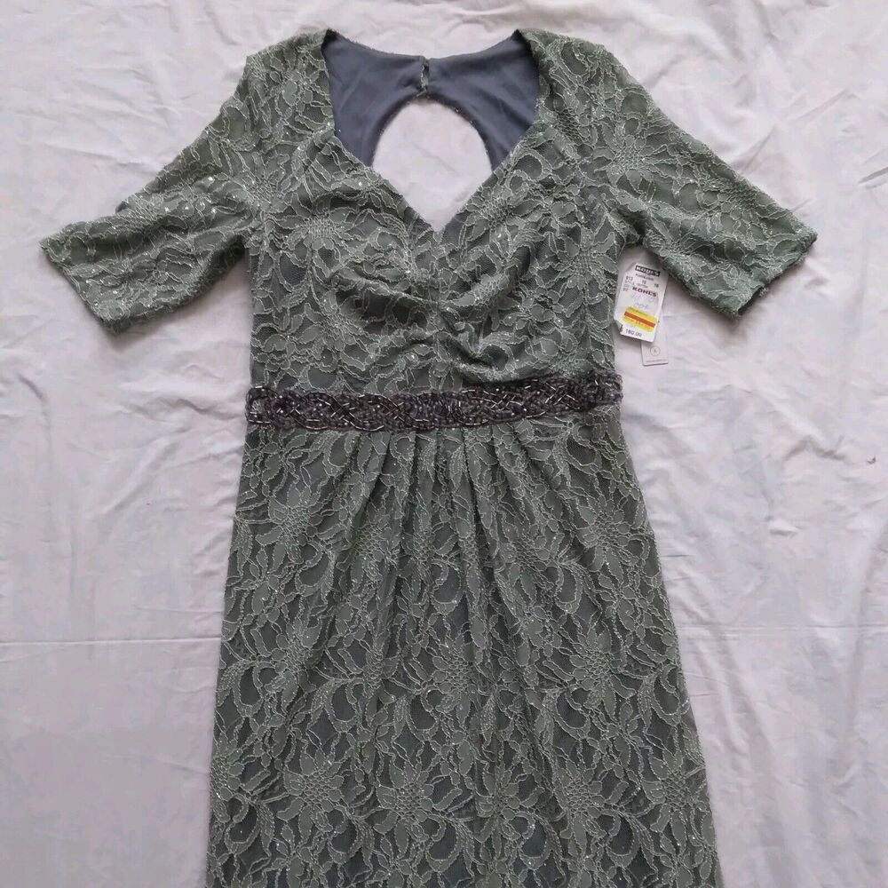 One by Eight Dress Gown Green Lace Overlay Regencycore Bridgerton Womens Size 6 - Picture 2 of 16